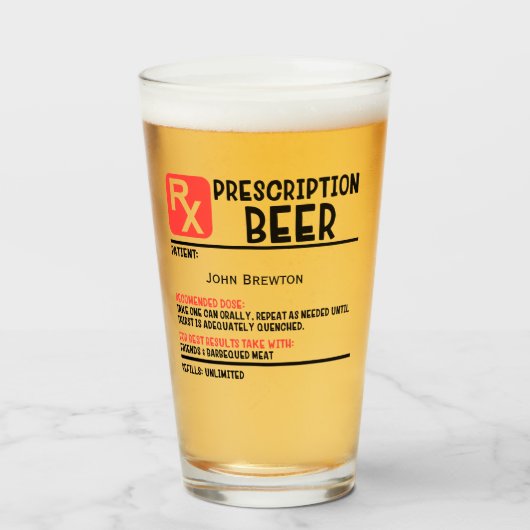 Aangepaste RX Beer Prescription Funny Glas (Voorkant gevuld)