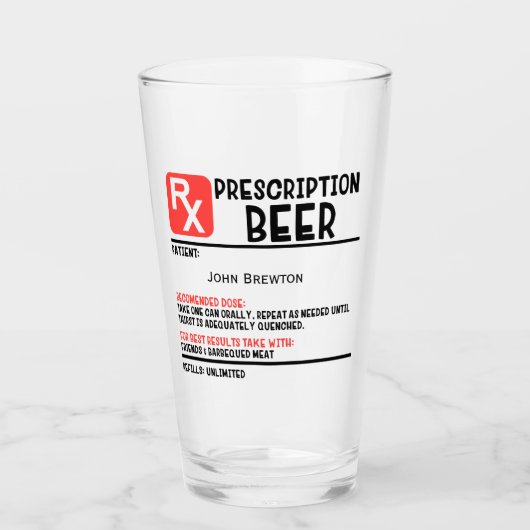 Aangepaste RX Beer Prescription Funny Glas (Voorkant)