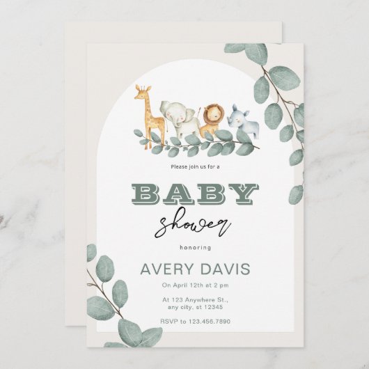 Aangepaste Safari Baby Shower met Groene Decoratie Kaart (Voorkant / Achterkant)