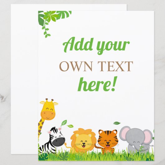 Aangepaste Safari Birthday Party Sign (Voorkant / Achterkant)
