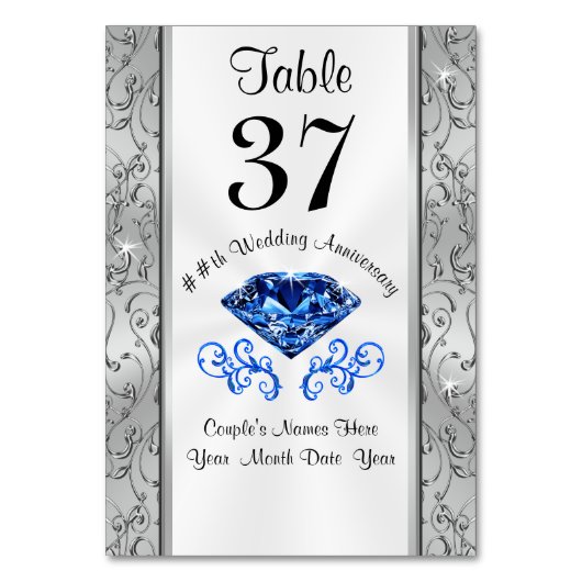Aangepaste saffier Jubileum Tafelnummer Kaarten (Voorkant)