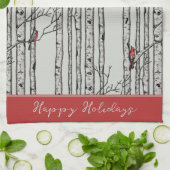 Aangepaste Sage Berkenbomen en Rode Kardinaal Voge Theedoek (Gevouwen)