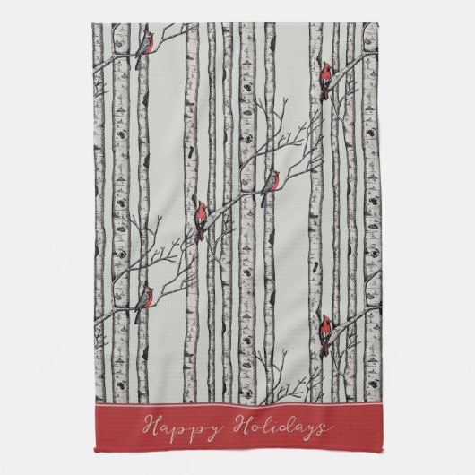 Aangepaste Sage Berkenbomen en Rode Kardinaal Voge Theedoek (Verticaal)