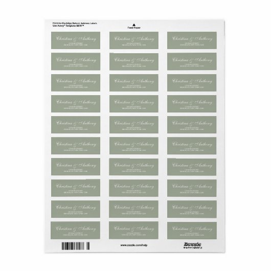 Aangepaste Sage Bruiloft Monogram Retouradres Labe Etiket (Full Sheet)