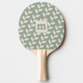 Aangepaste Sage Green 70s Bladpatroon Monogram Tafeltennisbatje (Voorkant)