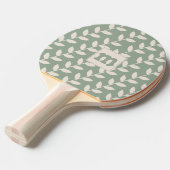Aangepaste Sage Green 70s Bladpatroon Monogram Tafeltennisbatje (Voorkant Gekanteld)
