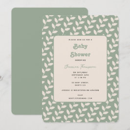 Aangepaste Sage Green 70s Retro Leaf Baby shower Kaart