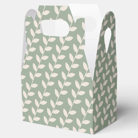 Aangepaste Sage Green 70s Retro Leaf Patroon Bedankdoosjes (Geopend)