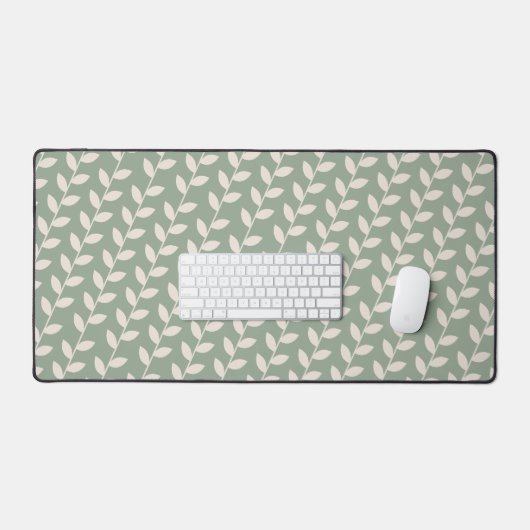 Aangepaste Sage Green 70s Retro Leaf Patroon Bureaumat (Keyboard & Muis)