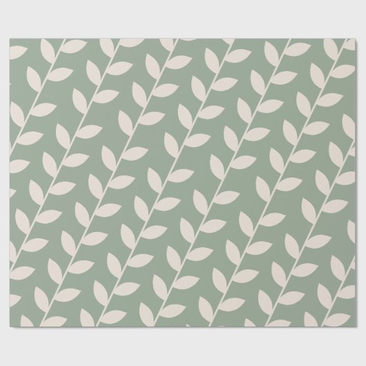 Aangepaste Sage Green 70s Retro Leaf Patroon Cadeaupapier (Vlak)