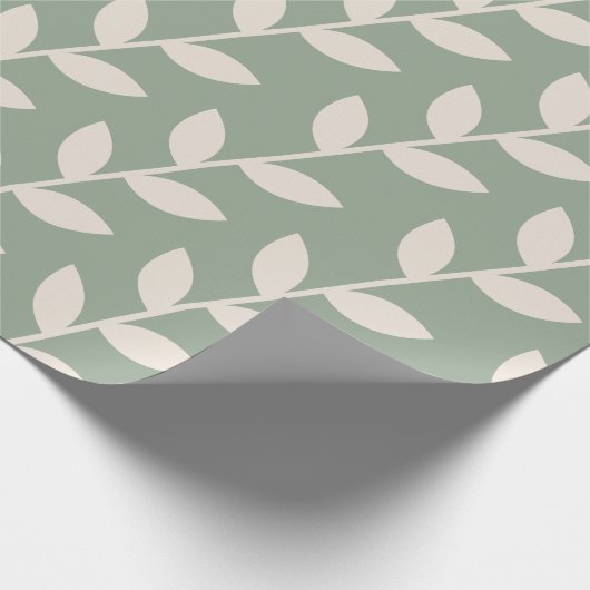 Aangepaste Sage Green 70s Retro Leaf Patroon Cadeaupapier (Hoek)