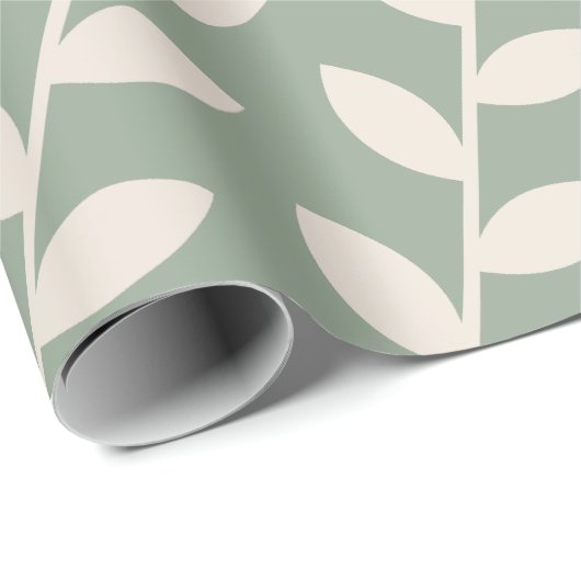 Aangepaste Sage Green 70s Retro Leaf Patroon Cadeaupapier (Rol Hoek)