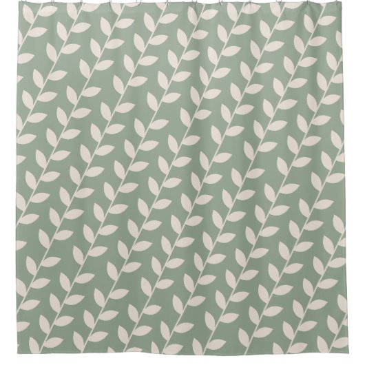 Aangepaste Sage Green 70s Retro Leaf Patroon Douchegordijn (Voorkant)