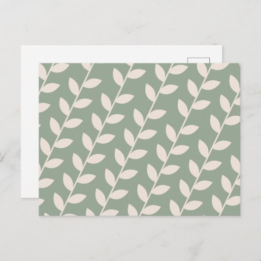 Aangepaste Sage Green 70s Retro Leaf Patroon Feestdagenkaart (Voorkant / Achterkant)