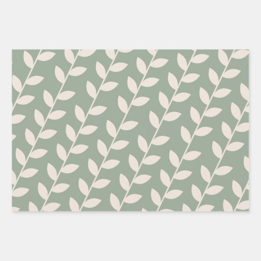 Aangepaste Sage Green 70s Retro Leaf Patroon Inpakpapier Vel (Voorkant 2)