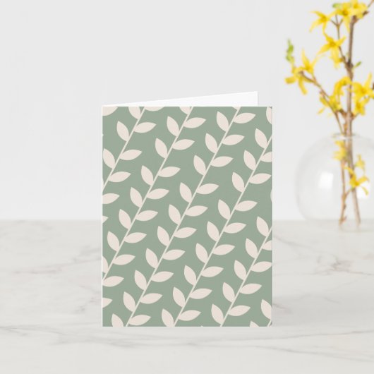 Aangepaste Sage Green 70s Retro Leaf Patroon Kaart (Gele Bloem)
