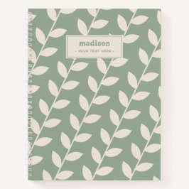 Aangepaste Sage Green 70s Retro Leaf Patroon Monog Notitieboek