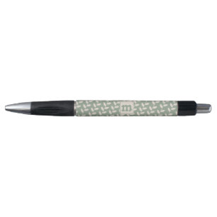 Aangepaste Sage Green 70s Retro Leaf Patroon Monog Pen
