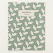 Aangepaste Sage Green 70s Retro Leaf Patroon Monog Planner (Voorkant)