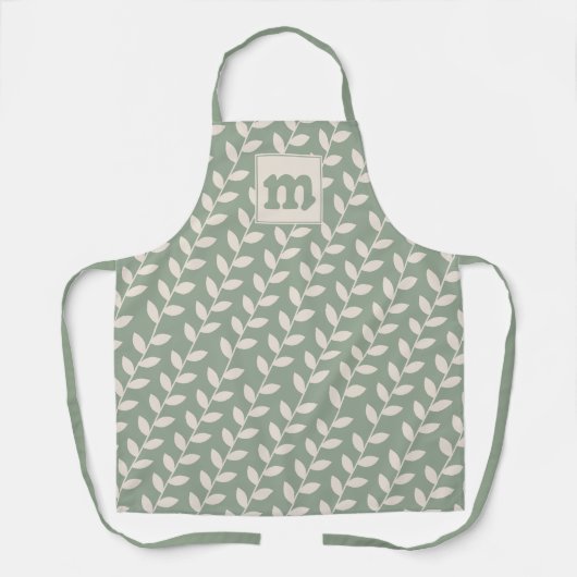 Aangepaste Sage Green 70s Retro Leaf Patroon Monog Schort (Voorkant)