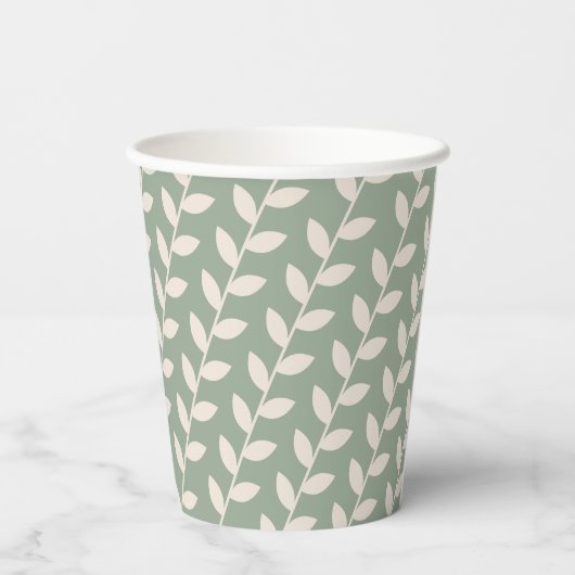 Aangepaste Sage Green 70s Retro Leaf Patroon Papieren Bekers (Achterkant)