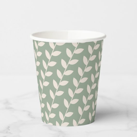 Aangepaste Sage Green 70s Retro Leaf Patroon Papieren Bekers (Links)