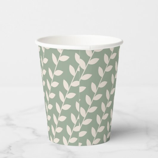 Aangepaste Sage Green 70s Retro Leaf Patroon Papieren Bekers (Rechts)
