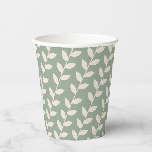 Aangepaste Sage Green 70s Retro Leaf Patroon Papieren Bekers (Voorkant)