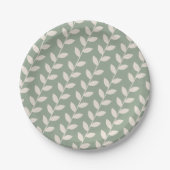 Aangepaste Sage Green 70s Retro Leaf Patroon Papieren Bordje (Voorkant)