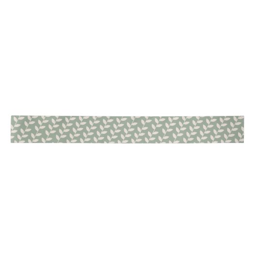Aangepaste Sage Green 70s Retro Leaf Patroon Satijnen Lint (Voorkant)