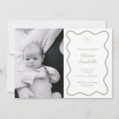 Aangepaste Sage Green Bow Wavy Boho Collage Baby G Aankondiging (Voorkant)