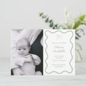 Aangepaste Sage Green Bow Wavy Boho Collage Baby G Aankondiging (Staand voorkant)