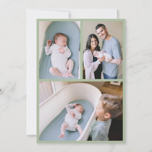 Aangepaste Sage Green Bow Wavy Boho Collage Baby G Aankondiging (Achterkant)