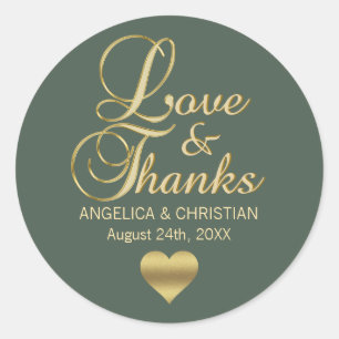 Aangepaste SAGE GREEN Gold LOVE en BEDANKT Weddens Ronde Sticker