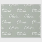 Aangepaste Sage Green Pastel Script Name Cadeaupapier (Vlak)
