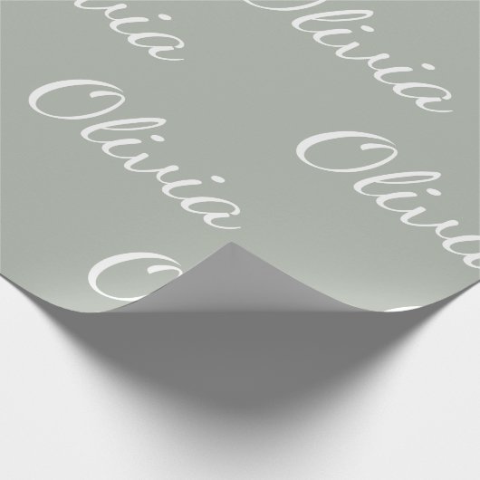 Aangepaste Sage Green Pastel Script Name Cadeaupapier (Hoek)