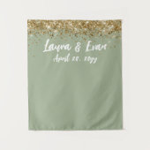 Aangepaste Sage Groen Goud Trouwbooth Prop Wandkleed (Voorkant)