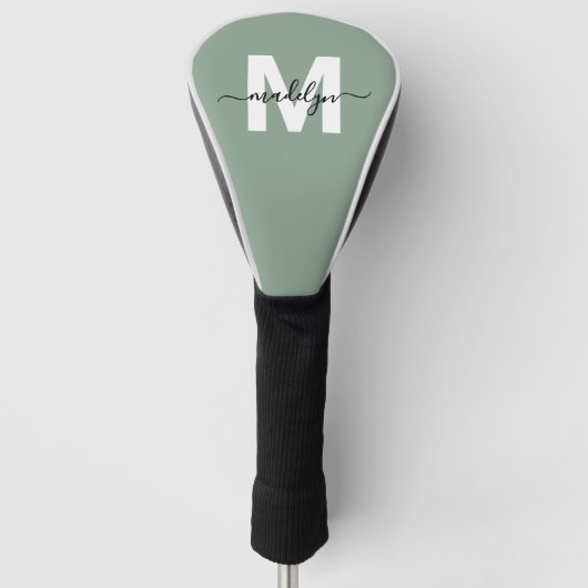 Aangepaste Sage Groen Initiaal Naam Monogram Golfheadcover (Voorkant)