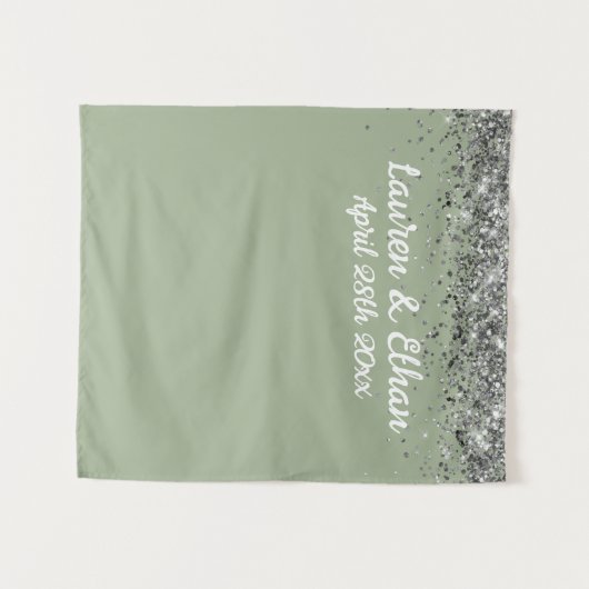 Aangepaste Sage Groen Zilver Bruiloftsfotocabine P Wandkleed (Voorkant (horizontaal))