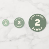 Aangepaste Sage Groene Baby Boy Foto 2e Verjaardag Confetti (Achterkanten)