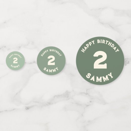 Aangepaste Sage Groene Baby Boy Foto 2e Verjaardag Confetti (Achterkanten)