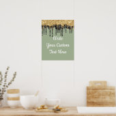 Aangepaste Sage Groene Gouden Glitter Verjaardag F Poster (Keuken)