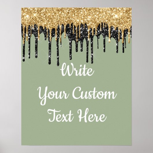 Aangepaste Sage Groene Gouden Glitter Verjaardag F Poster (Voorkant)
