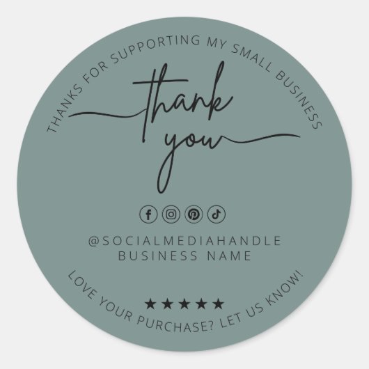 Aangepaste Sage Groene Sticker Dank u Label (Voorkant)