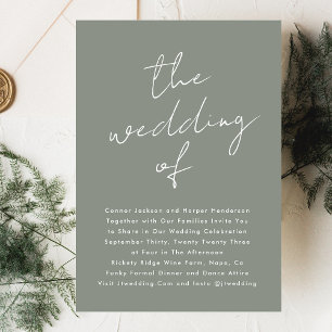 Aangepaste Sage Groene Witte Naam Modern De bruilo Kaart