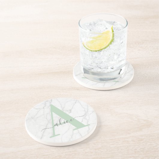 Aangepaste Sage Monogram Marmeren Onderzetter (Zijkant)