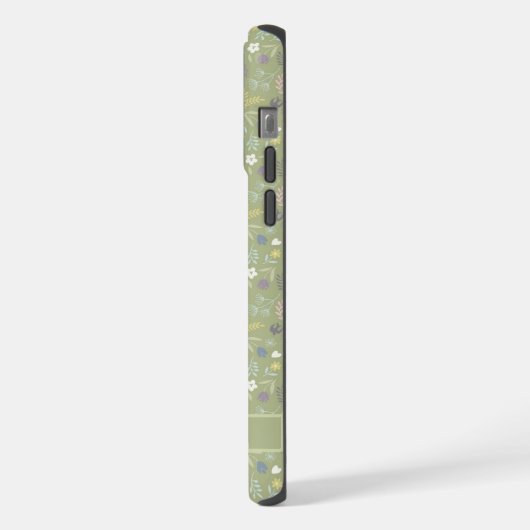 Aangepaste Sage Olijfgroen Bloemen Wit Roze Bloeme iPhone Hoesje (Linkerkant)