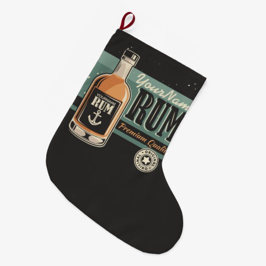 Aangepaste Sailor Rum Liquor Bottle Retro-teken Grote Kerstsok (Voorkant (Hangend))