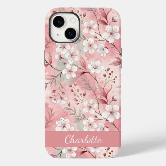 Aangepaste Sakura bloem patroon roze Case-Mate iPhone Case (Achterkant)