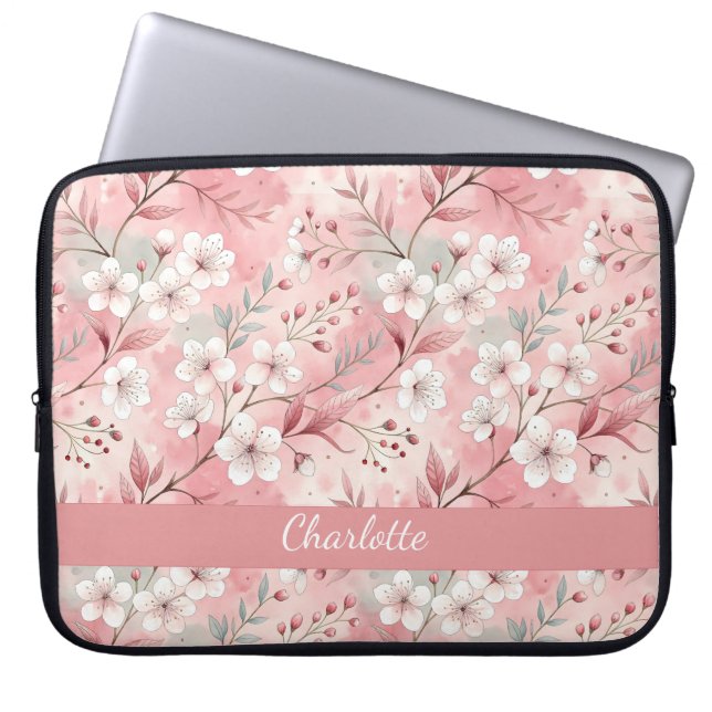 Aangepaste Sakura bloem patroon roze Laptop Sleeve (Voorkant)